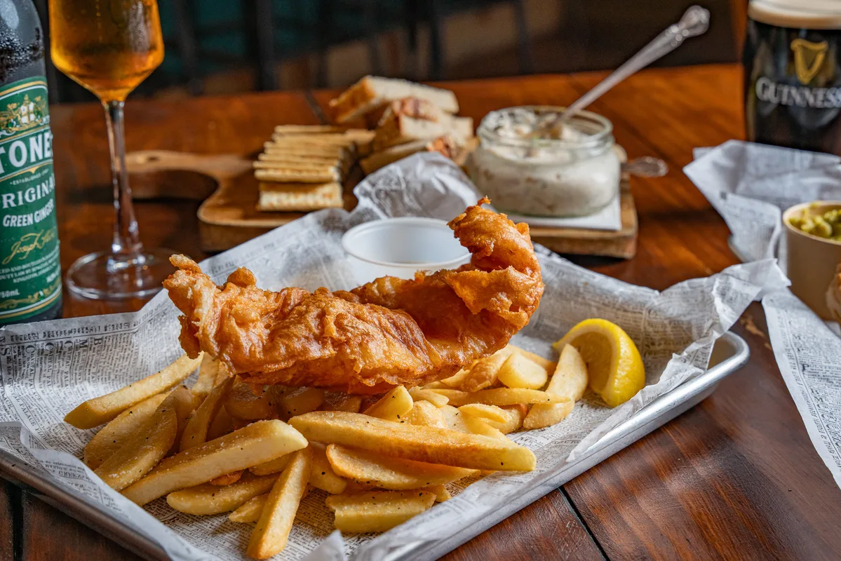 A plate of British pub food